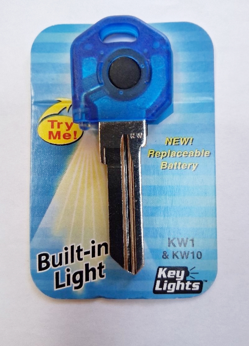 (image for) BLANK Blue Plastic House Keys Built-In Light Fits Kwikset KW1 & Titian KW10